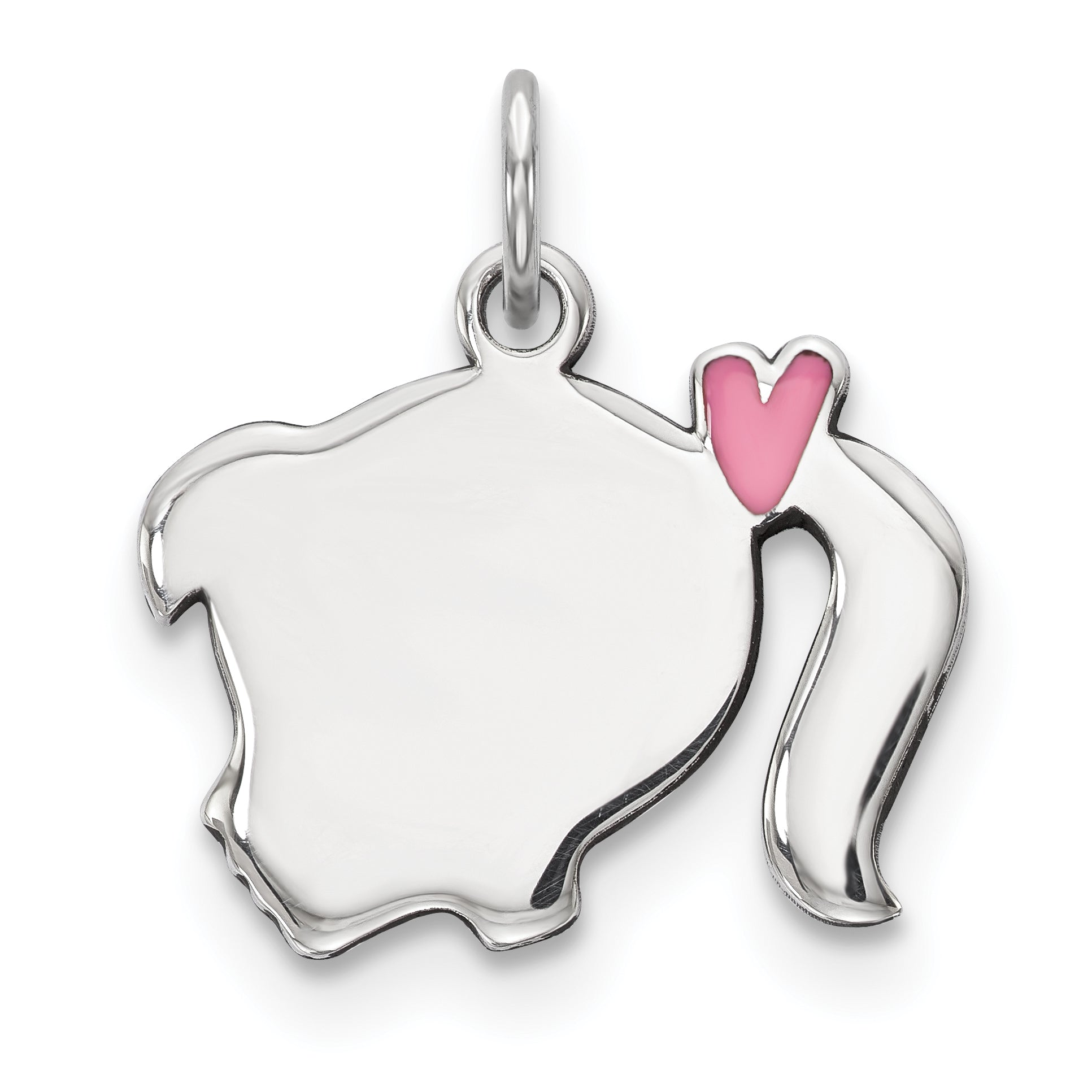 Sterling Silver Rhod-plate Pink Enamel Left Facing Girl Head Disc Charm