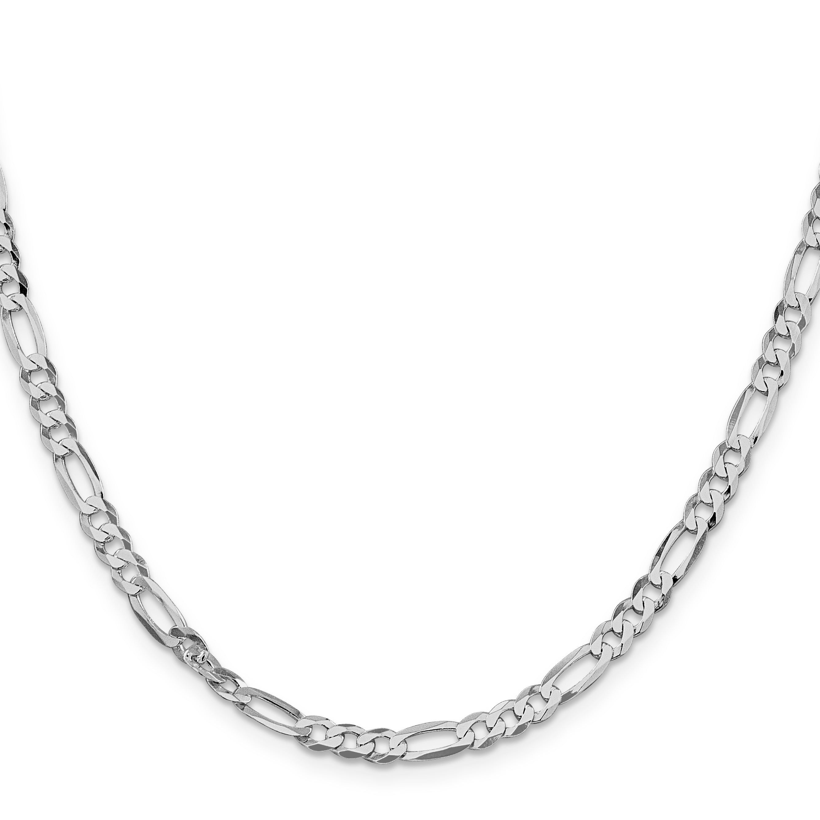 Sterling Silver Rhodium-plated 4.5mm Lightweight Flat Figaro Chain