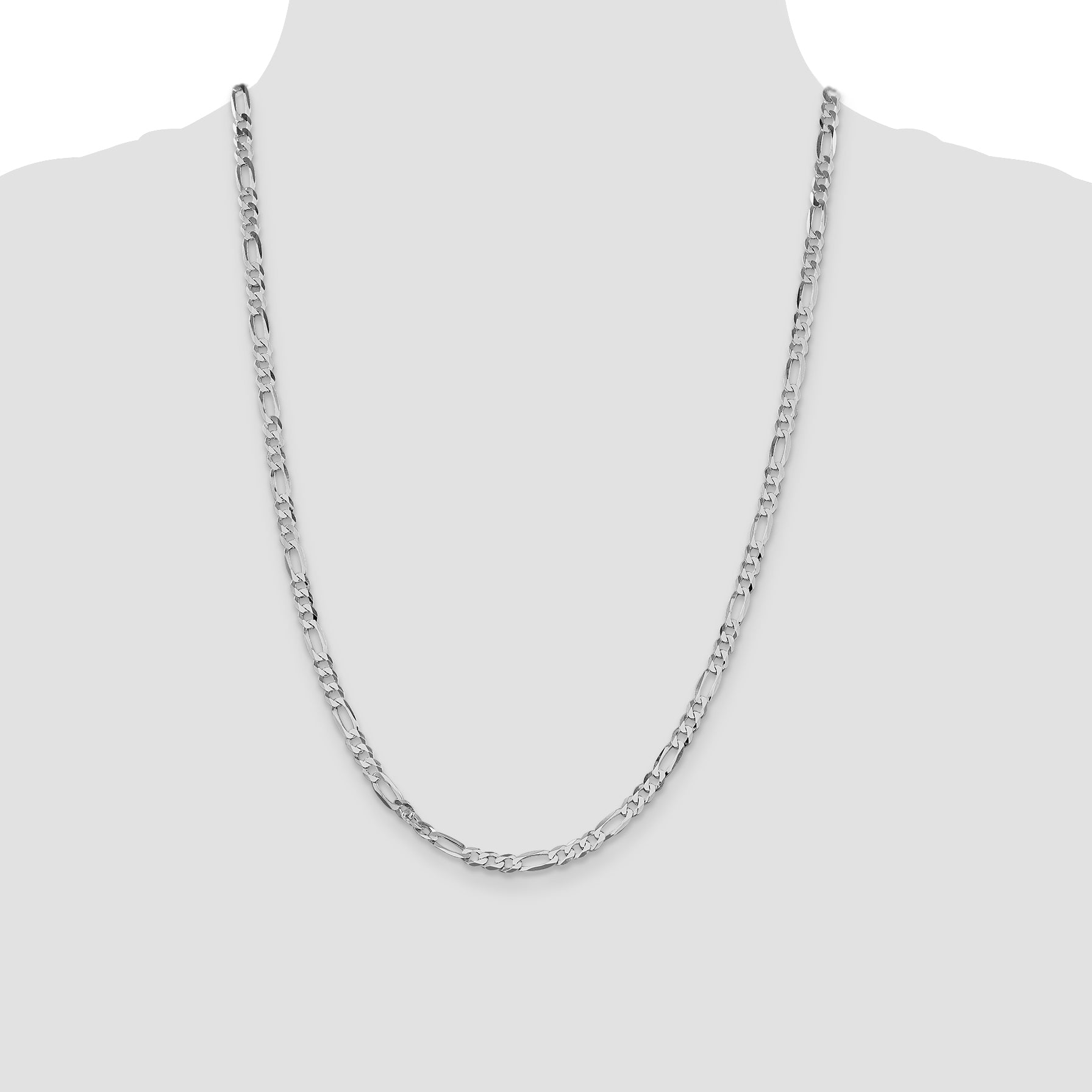 Sterling Silver Rhodium-plated 4.5mm Lightweight Flat Figaro Chain