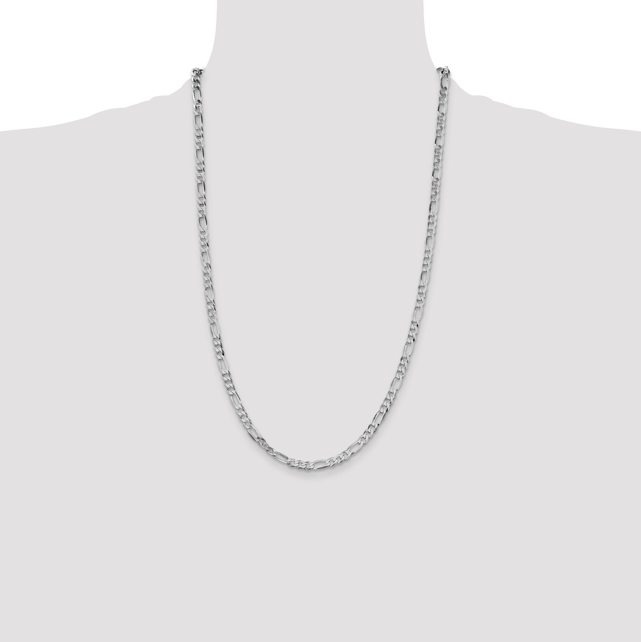 Sterling Silver Rhodium-plated 4.5mm Lightweight Flat Figaro Chain