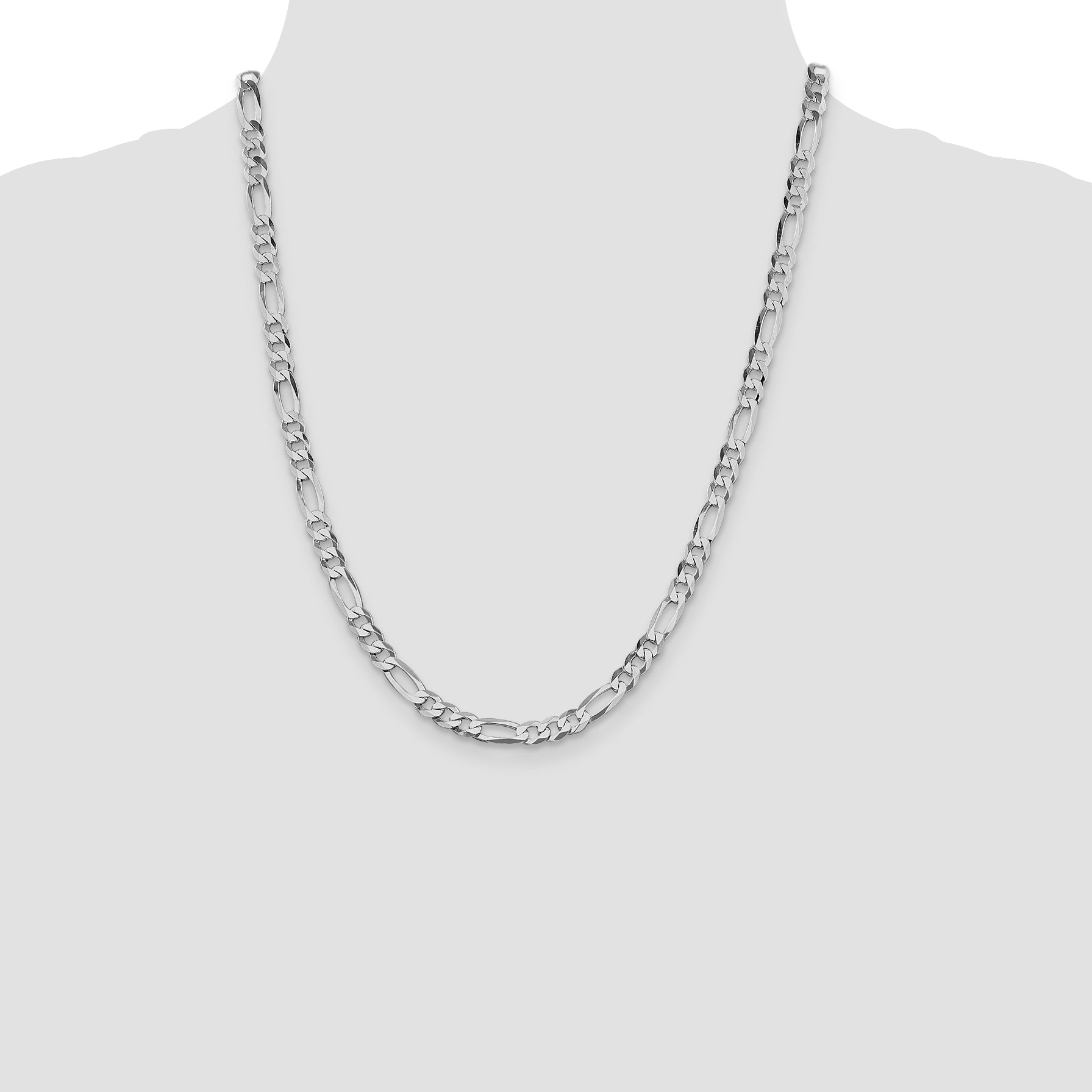 Sterling Silver Rhodium-plated 5.5mm Lightweight Flat Figaro Chain