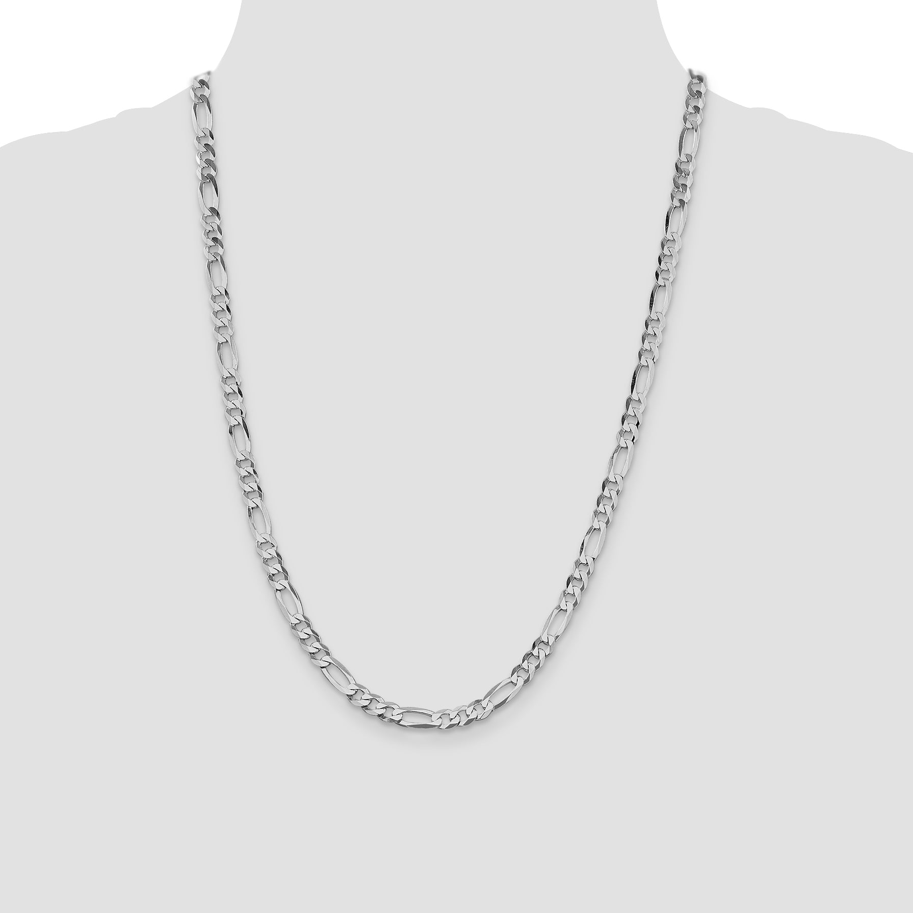 Sterling Silver Rhodium-plated 5.5mm Lightweight Flat Figaro Chain