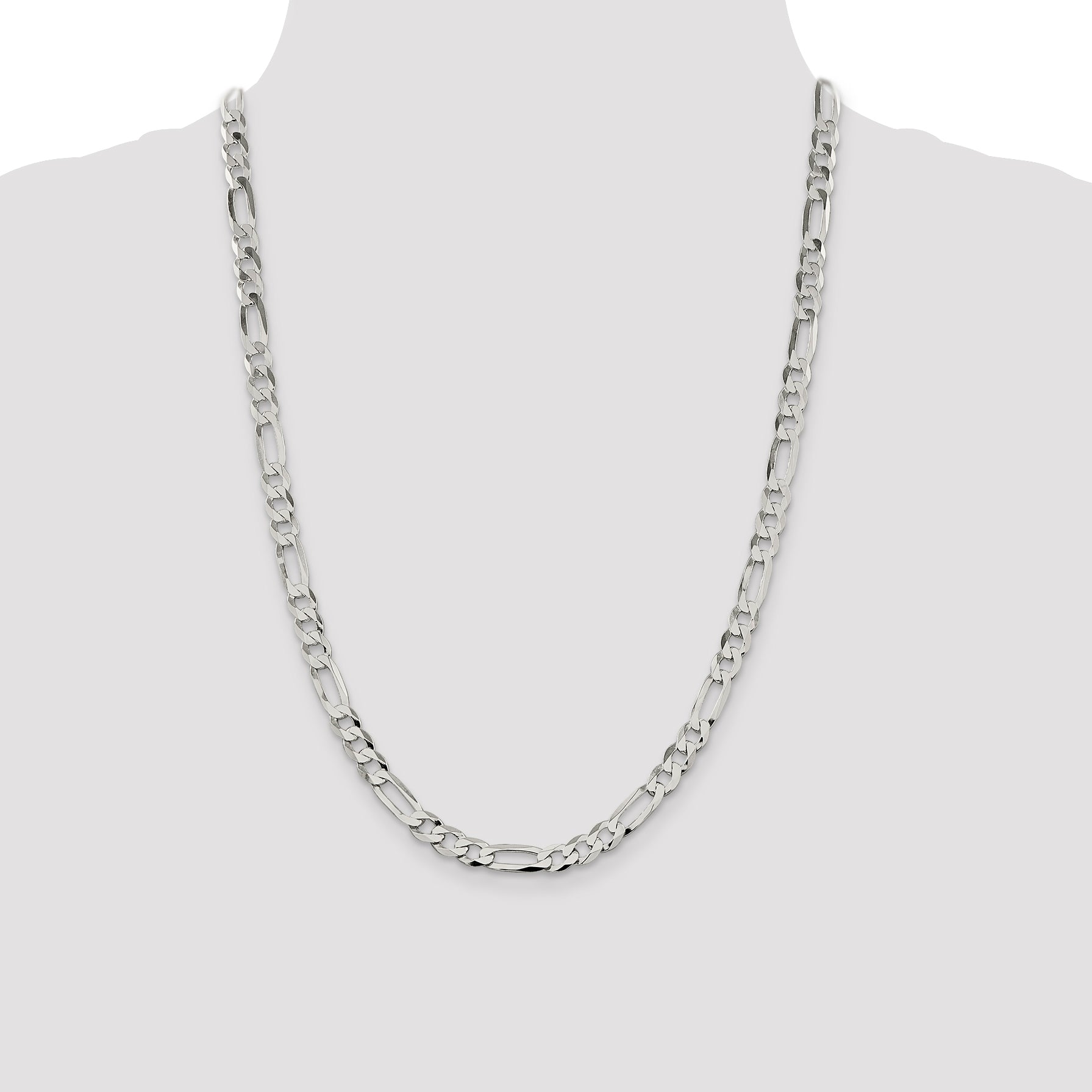 Sterling Silver 7.5mm Lightweight Flat Figaro Chain