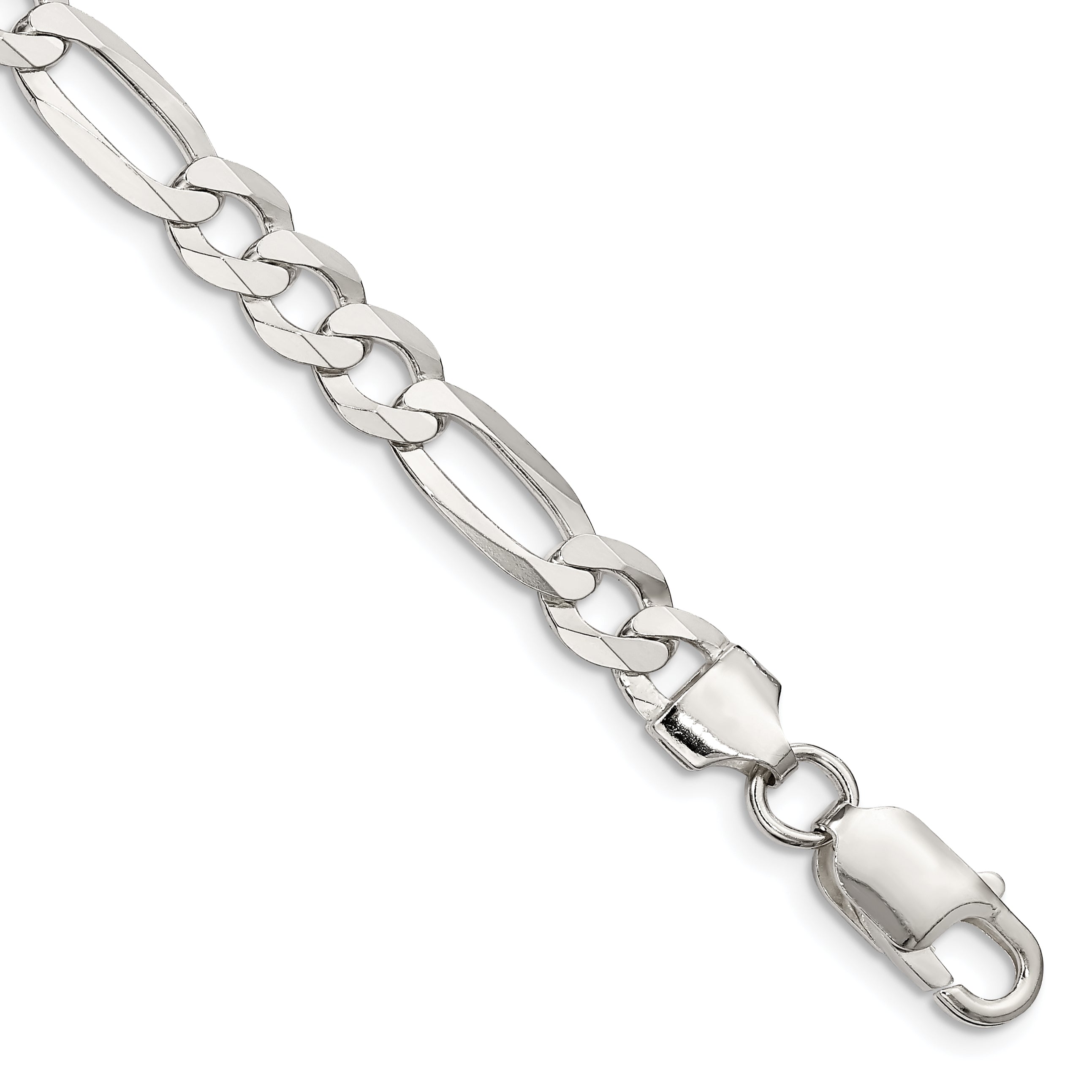 Sterling Silver 7.5mm Lightweight Flat Figaro Chain