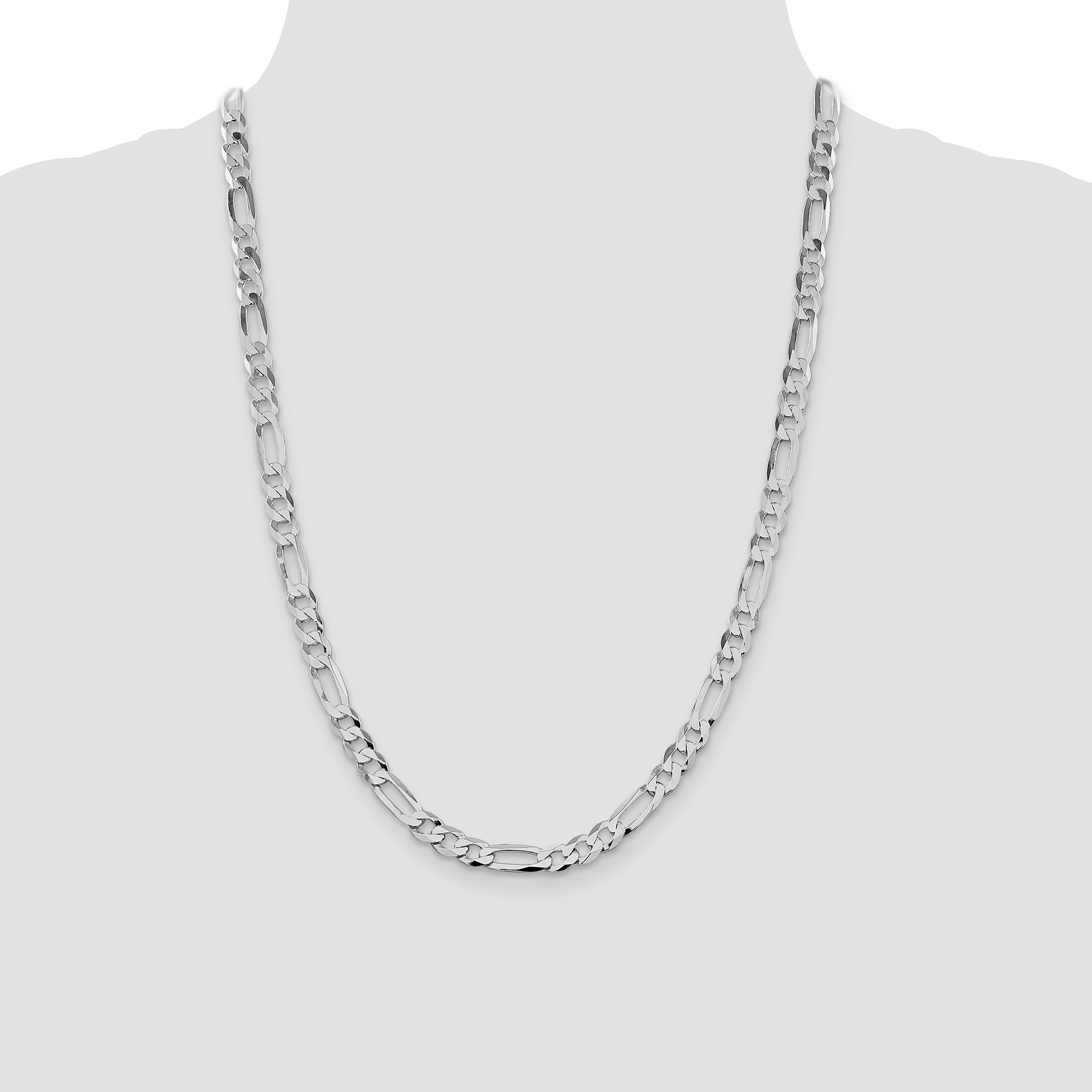 Sterling Silver Rhodium-plated 7.5mm Lightweight Flat Figaro Chain