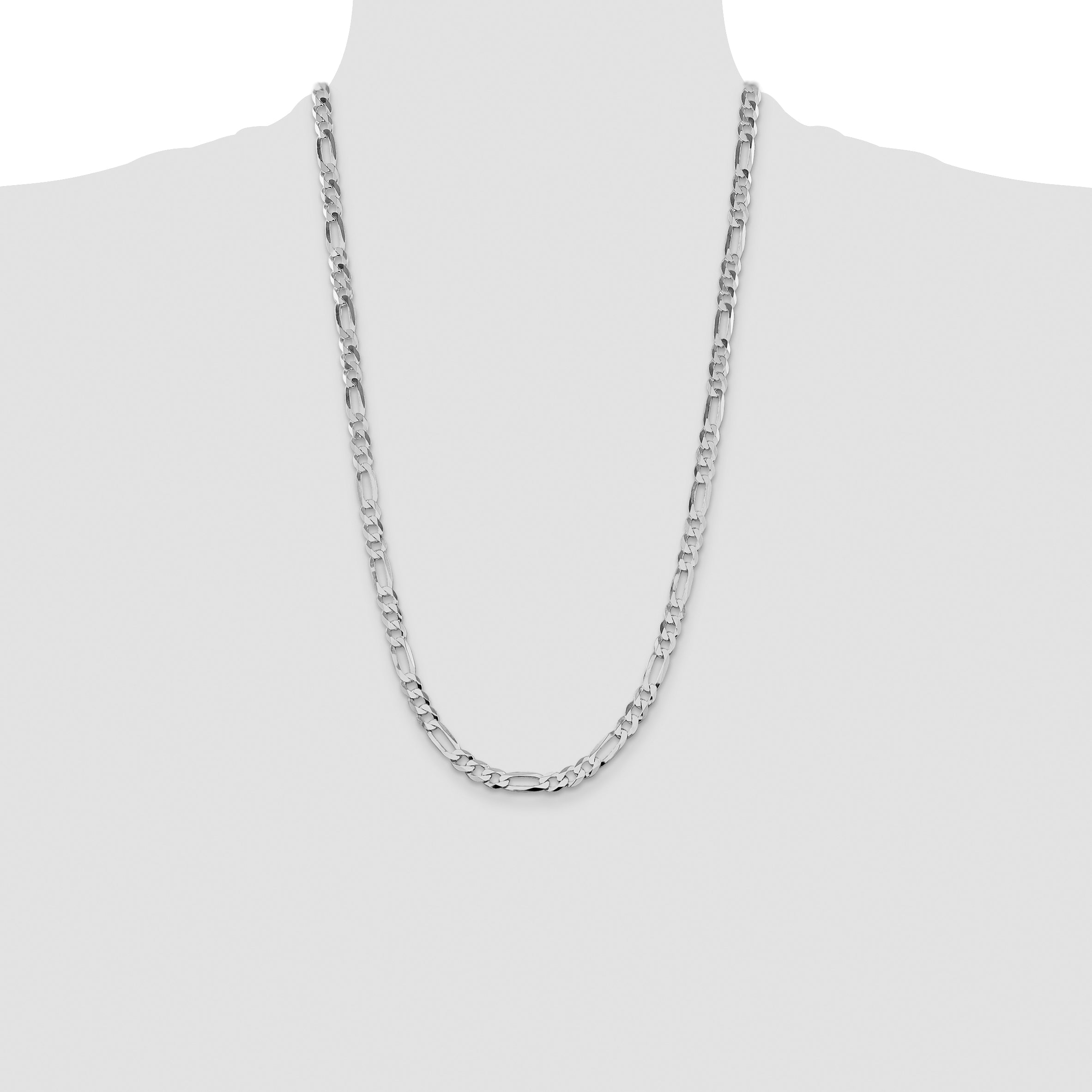 Sterling Silver Rhodium-plated 7.5mm Lightweight Flat Figaro Chain