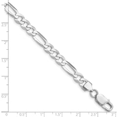 Sterling Silver Rhodium-plated 7.5mm Lightweight Flat Figaro Chain