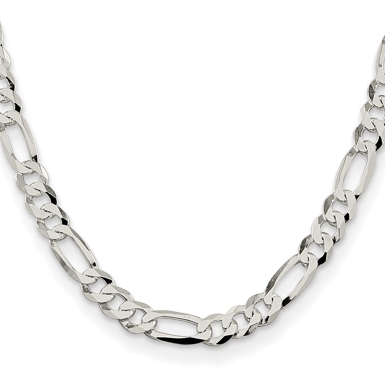 Sterling Silver 8.5mm Lightweight Flat Figaro Chain