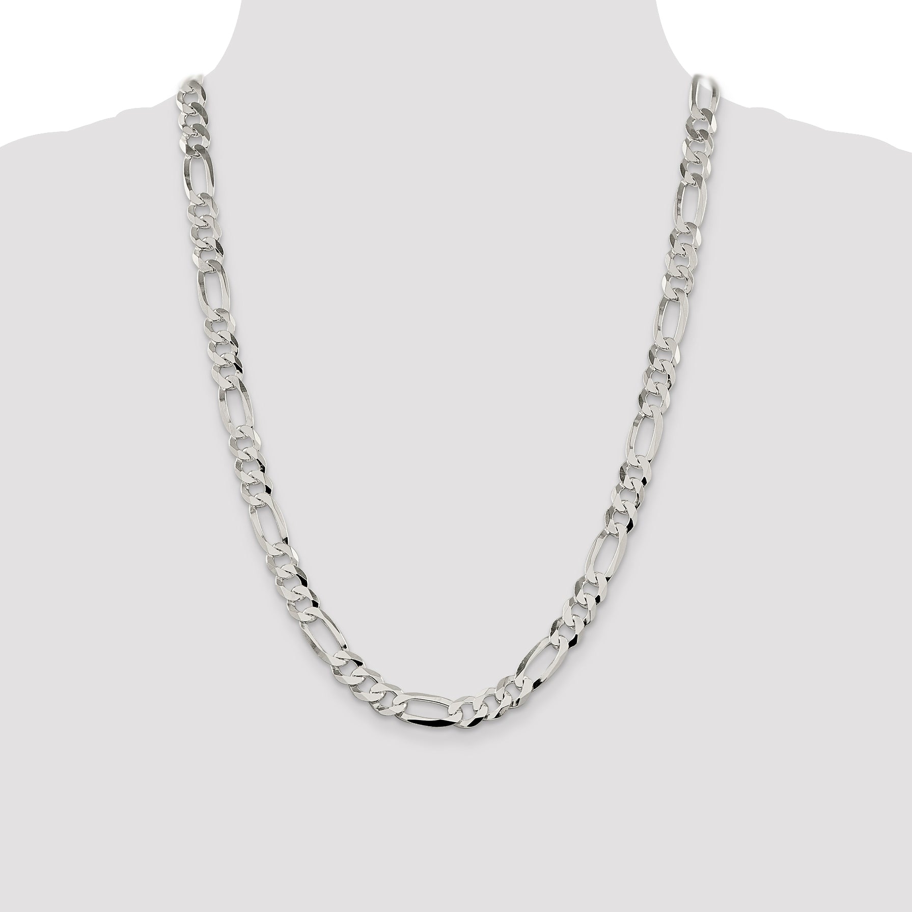 Sterling Silver 8.5mm Lightweight Flat Figaro Chain