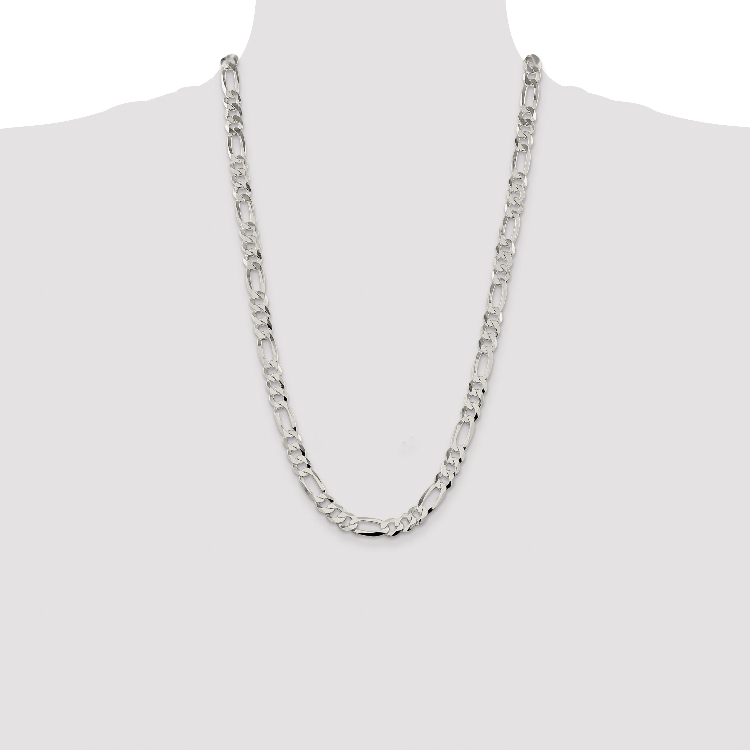 Sterling Silver 8.5mm Lightweight Flat Figaro Chain