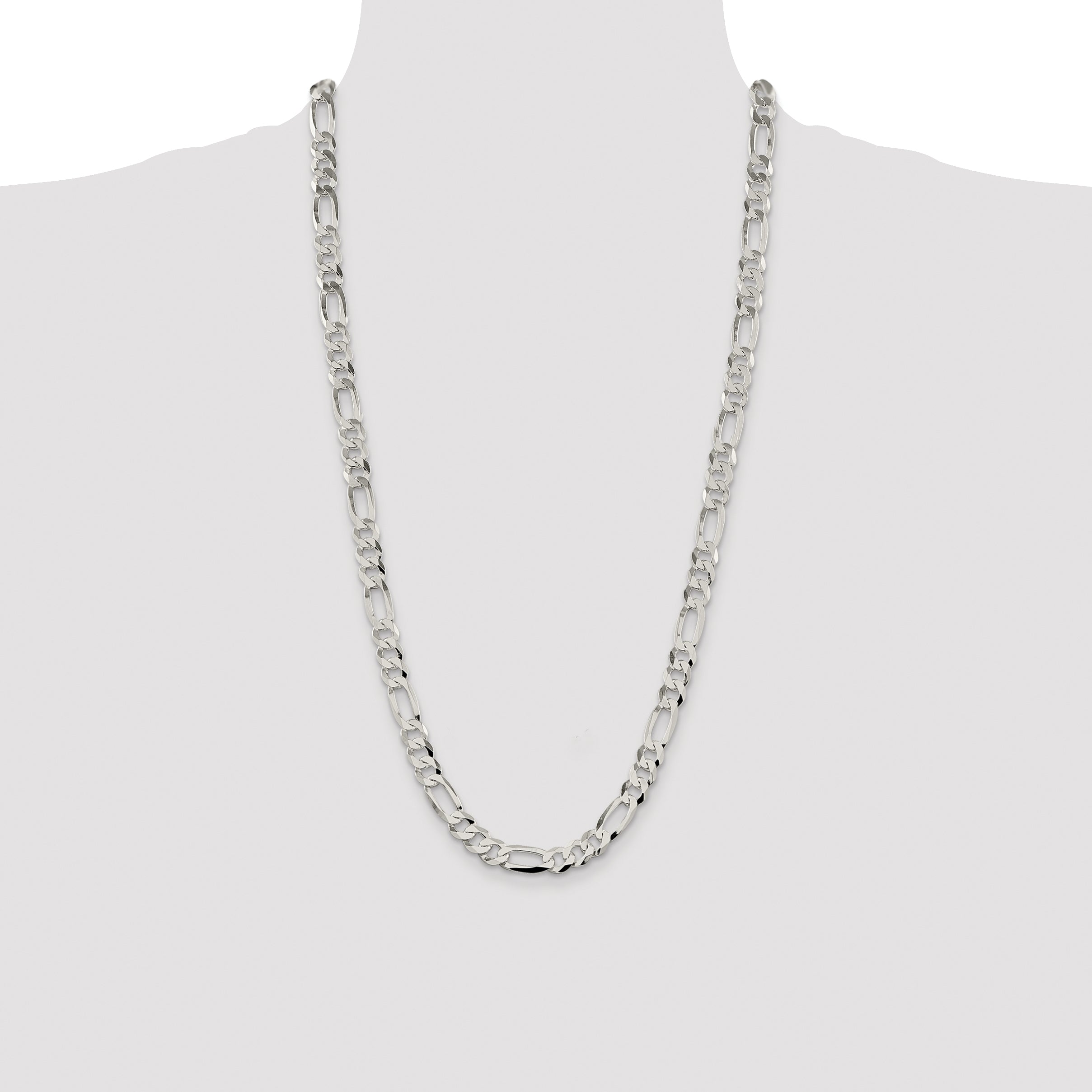 Sterling Silver 8.5mm Lightweight Flat Figaro Chain