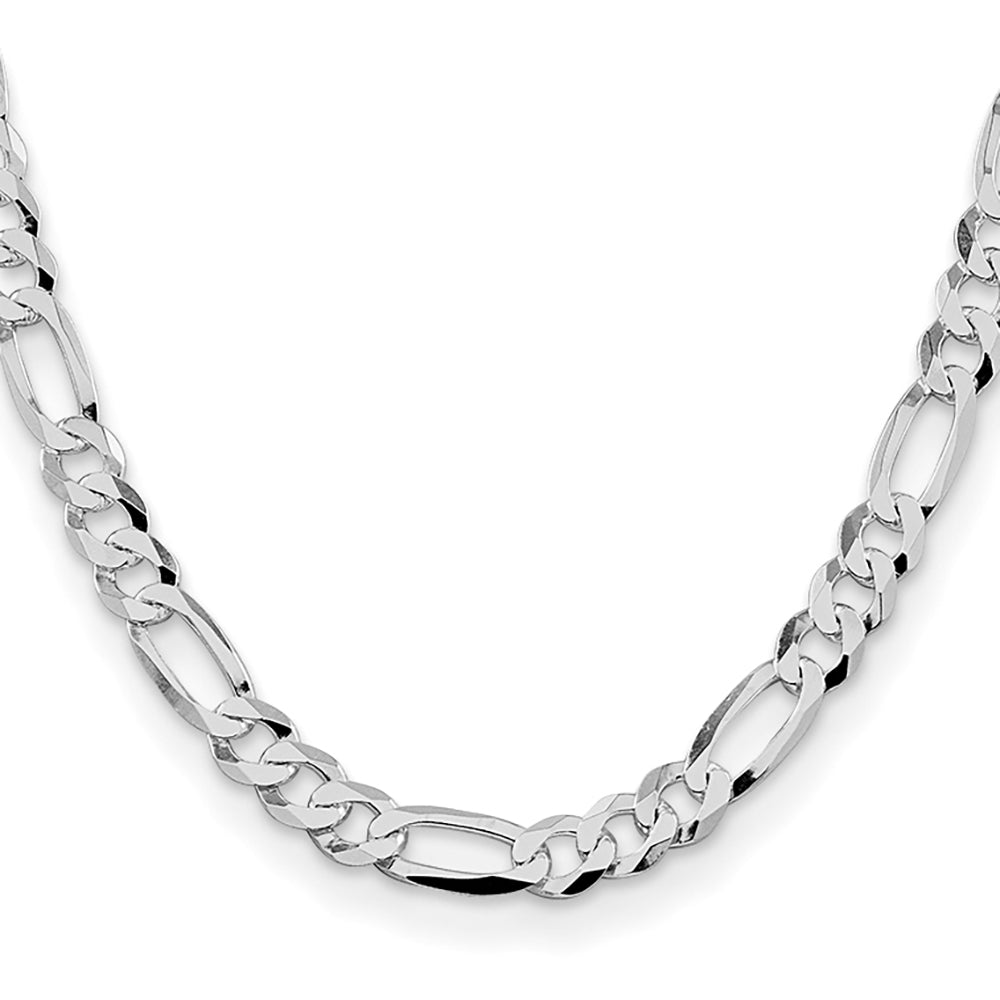 Sterling Silver Rhodium-plated 8.5mm Lightweight Flat Figaro Chain