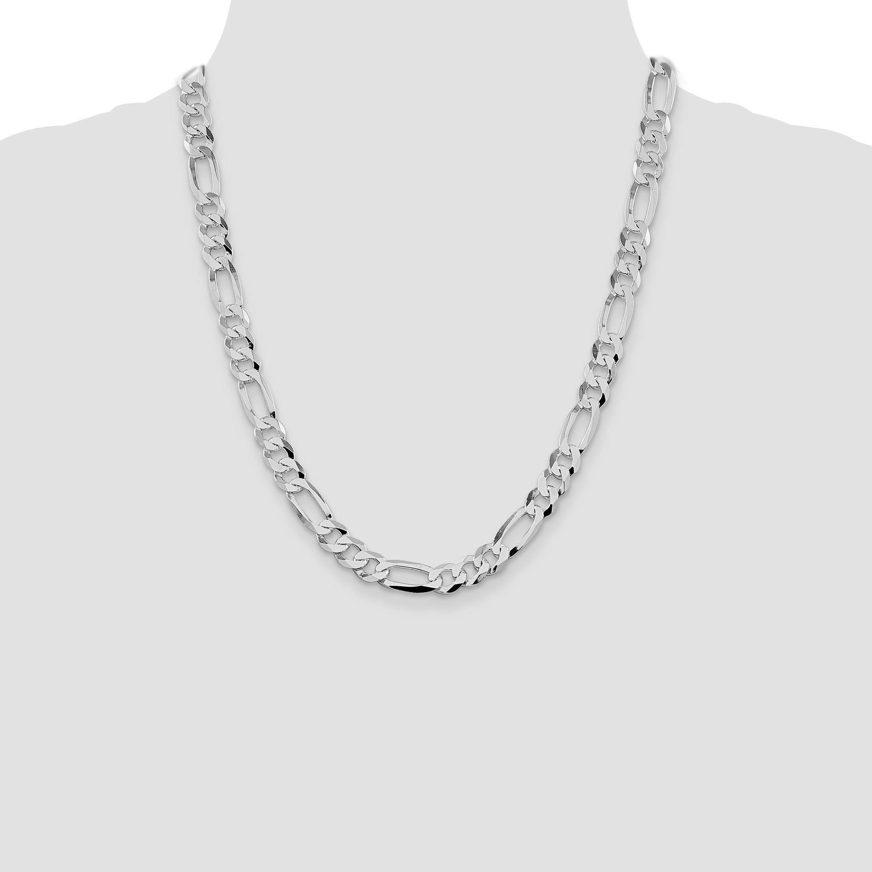 Sterling Silver Rhodium-plated 8.5mm Lightweight Flat Figaro Chain