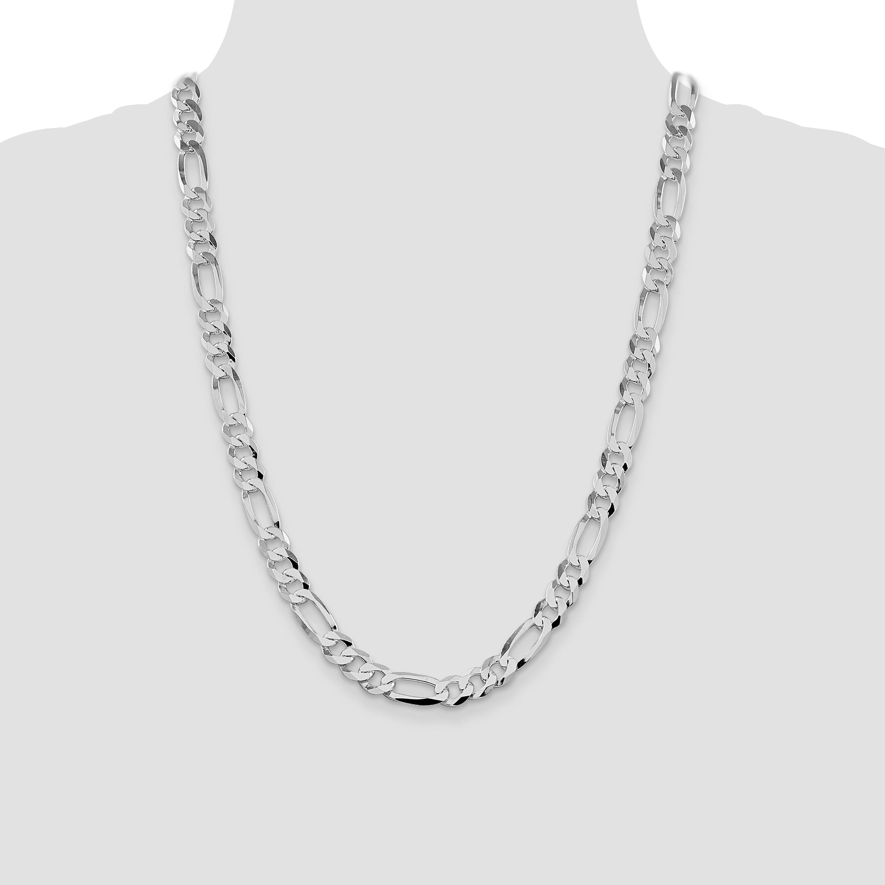 Sterling Silver Rhodium-plated 8.5mm Lightweight Flat Figaro Chain