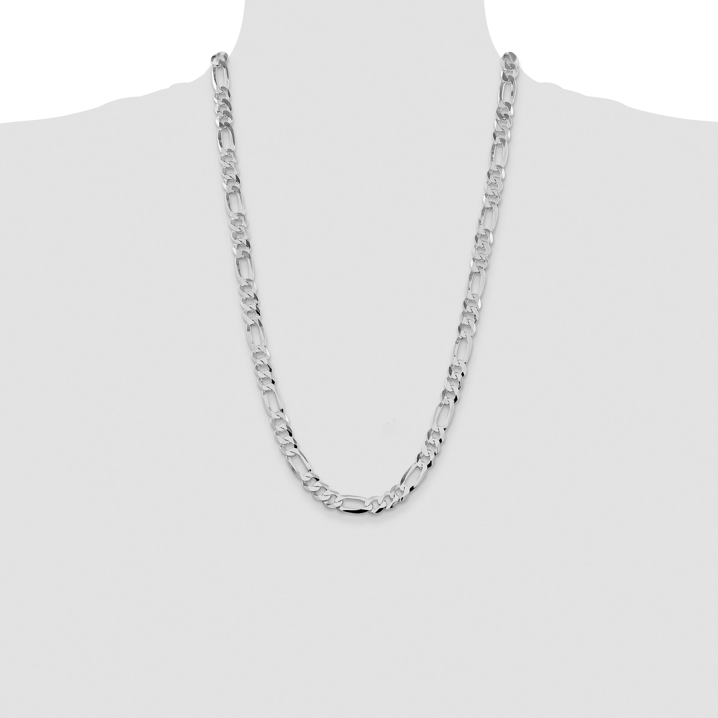 Sterling Silver Rhodium-plated 8.5mm Lightweight Flat Figaro Chain