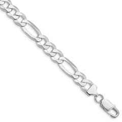 Sterling Silver Rhodium-plated 8.5mm Lightweight Flat Figaro Chain