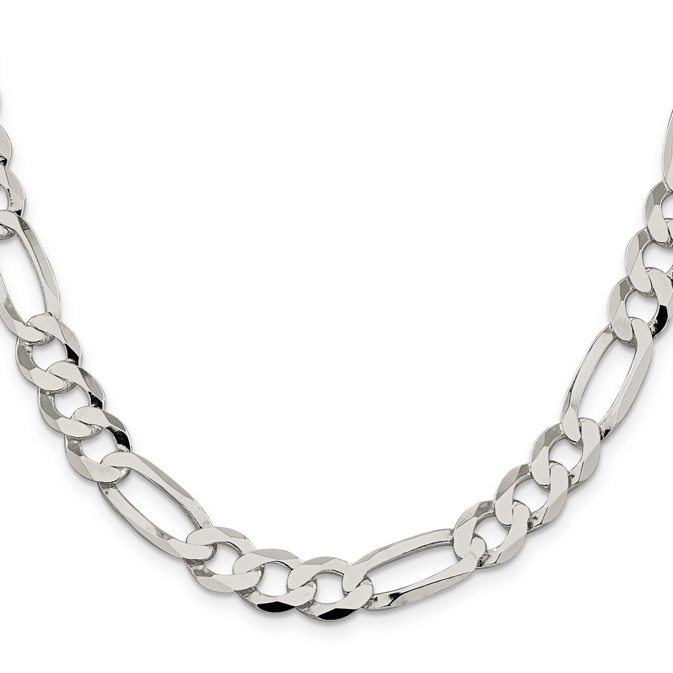 Sterling Silver 9.5mm Lightweight Flat Figaro Chain