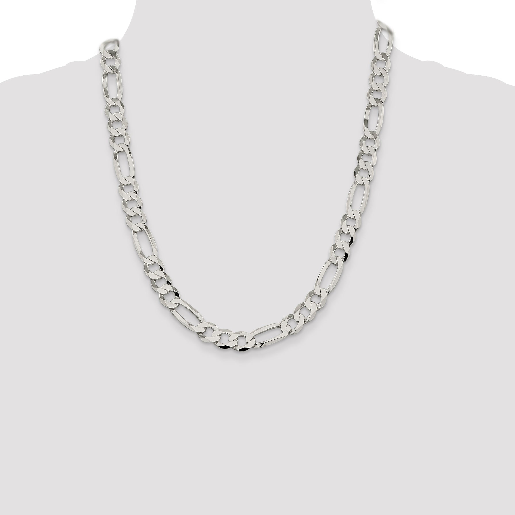 Sterling Silver 9.5mm Lightweight Flat Figaro Chain