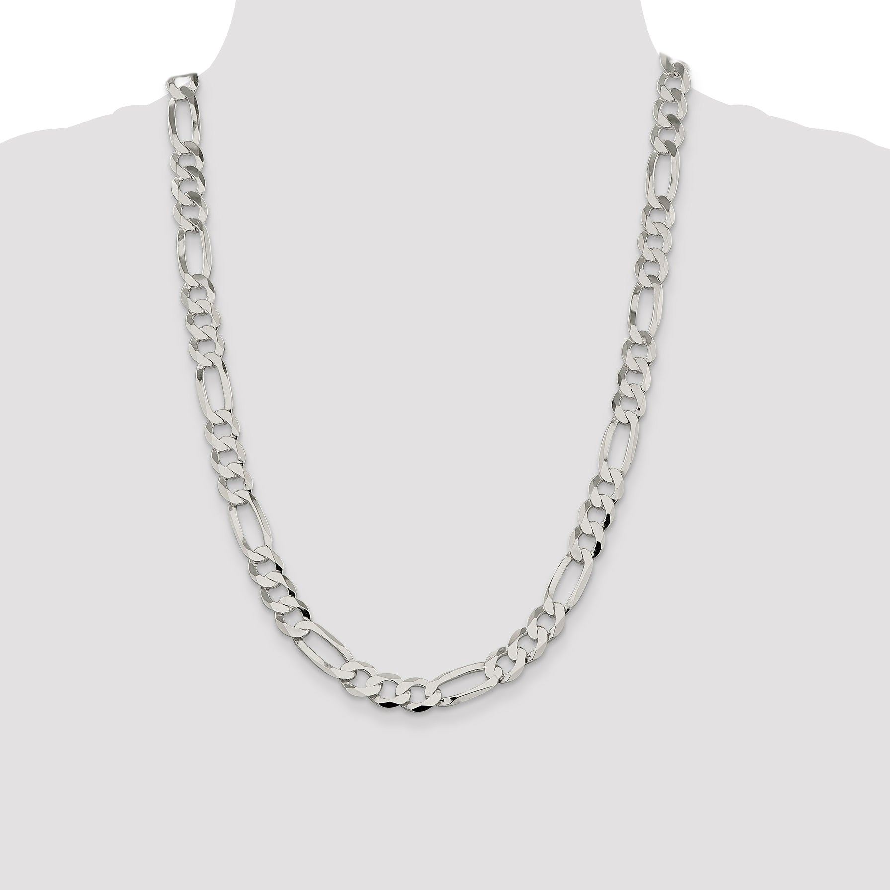 Sterling Silver 9.5mm Lightweight Flat Figaro Chain