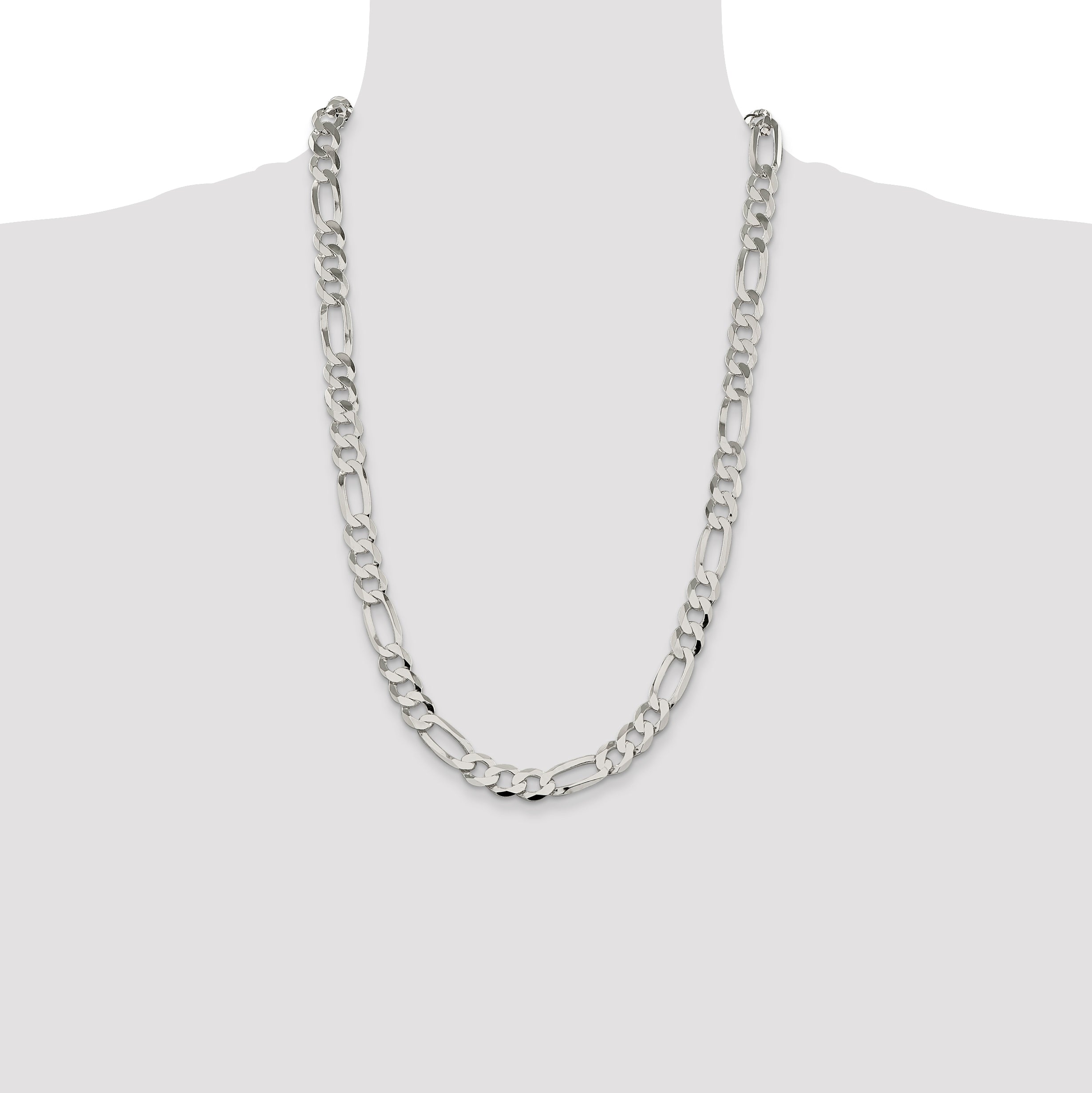 Sterling Silver 9.5mm Lightweight Flat Figaro Chain