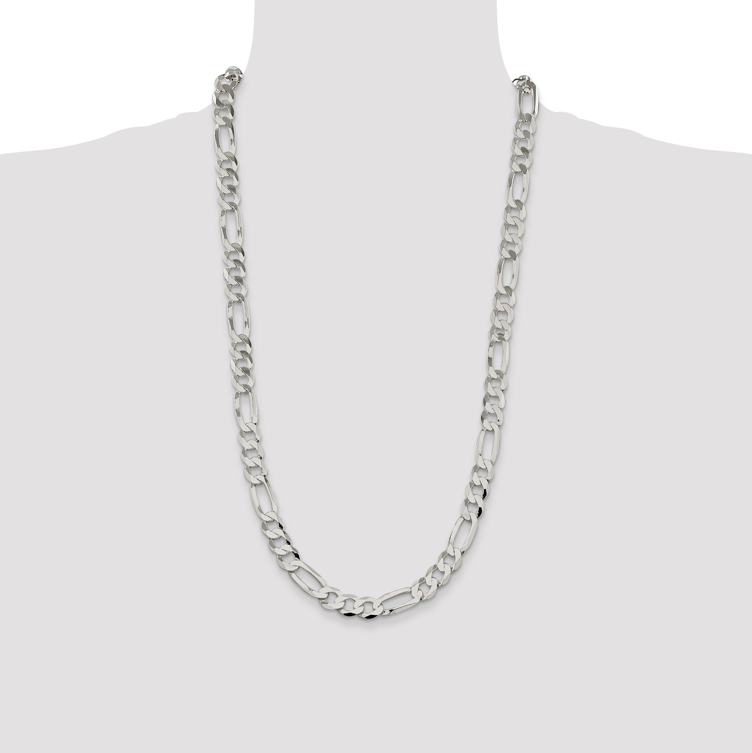 Sterling Silver 9.5mm Lightweight Flat Figaro Chain