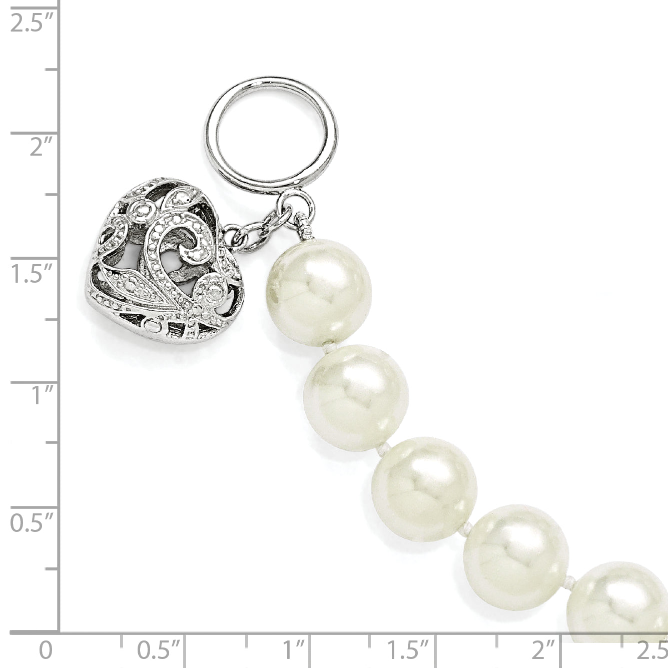 Majestik Sterling Silver Rhodium-plated 10-11mm White Imitation Shell Pearl with Heart Hand-knotted Bracelet