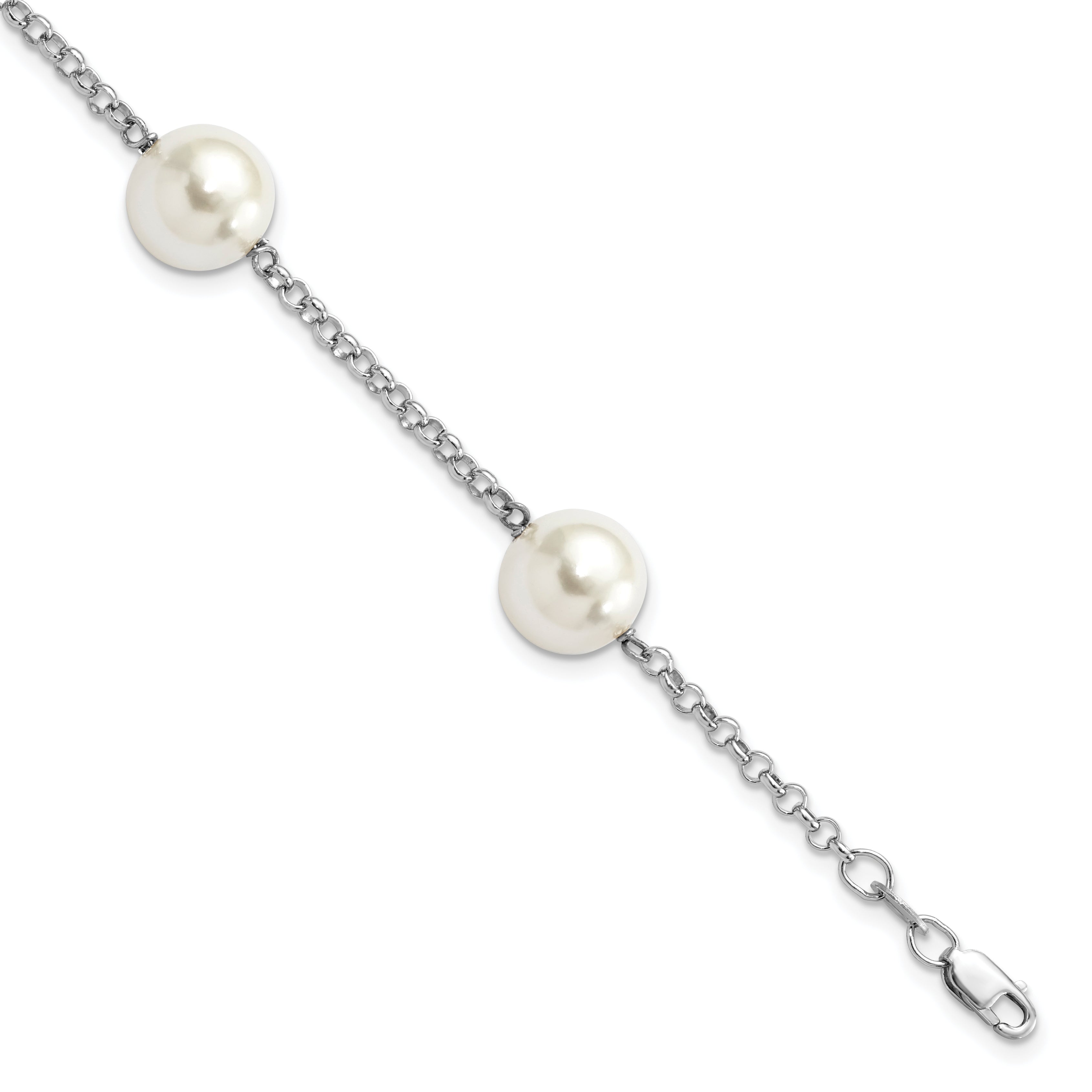 Majestik Sterling Silver Rhodium-plated 10-11mm White Imitation Shell Pearl Hand-knotted 4 Station Bracelet