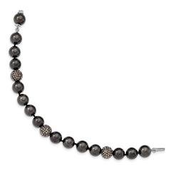 Sterling Silver Majestik Rhod-plated 10-11mm Blk Shell Crystal Bracelet