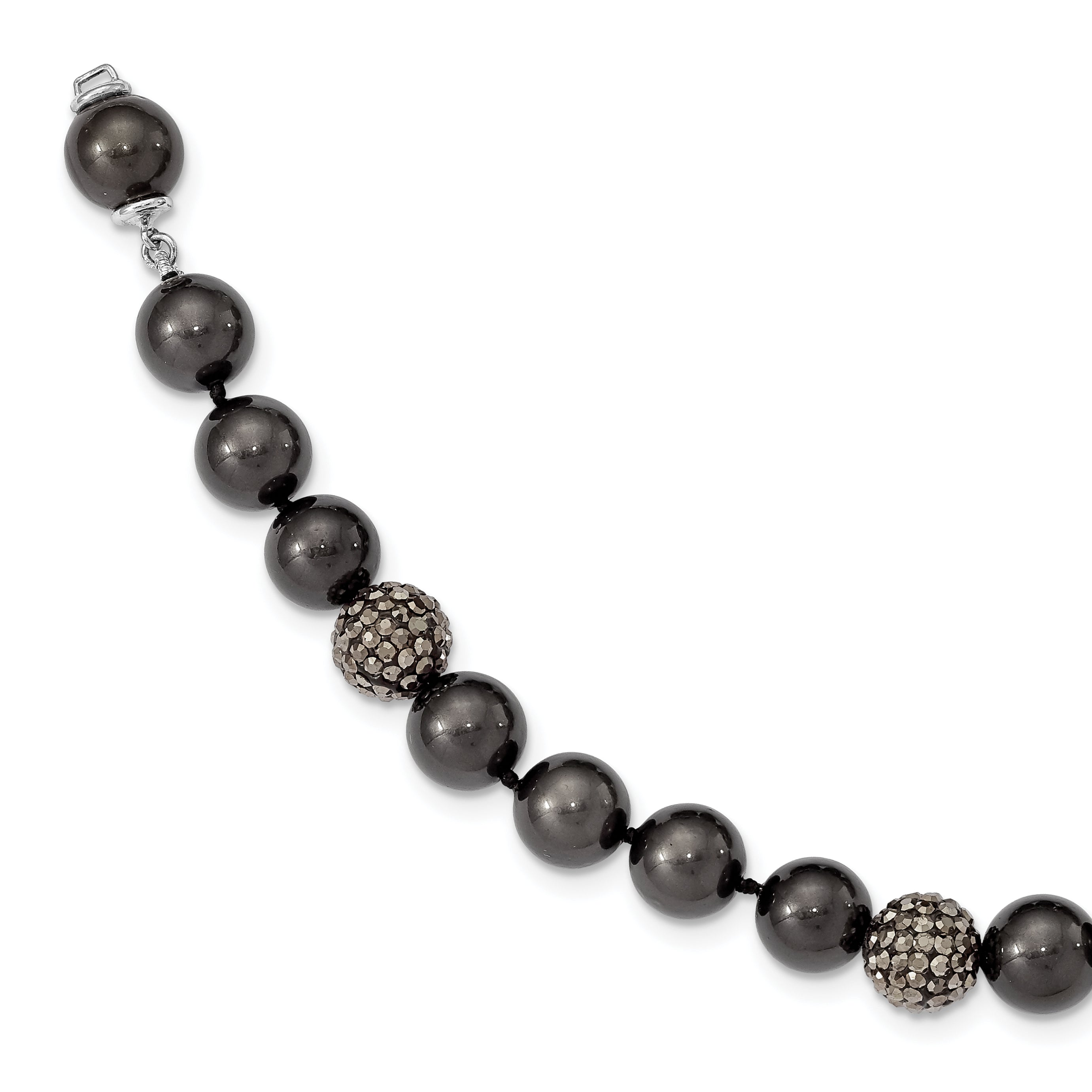 Sterling Silver Majestik Rhod-plated 10-11mm Blk Shell Crystal Bracelet