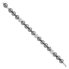 Majestik Sterling Silver Rhodium-plated 10-11mm Dark Grey Imitation Shell Pearl Crystal Hand-knotted Bracelet