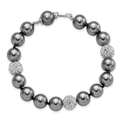 Majestik Sterling Silver Rhodium-plated 10-11mm Dark Grey Imitation Shell Pearl Crystal Hand-knotted Bracelet