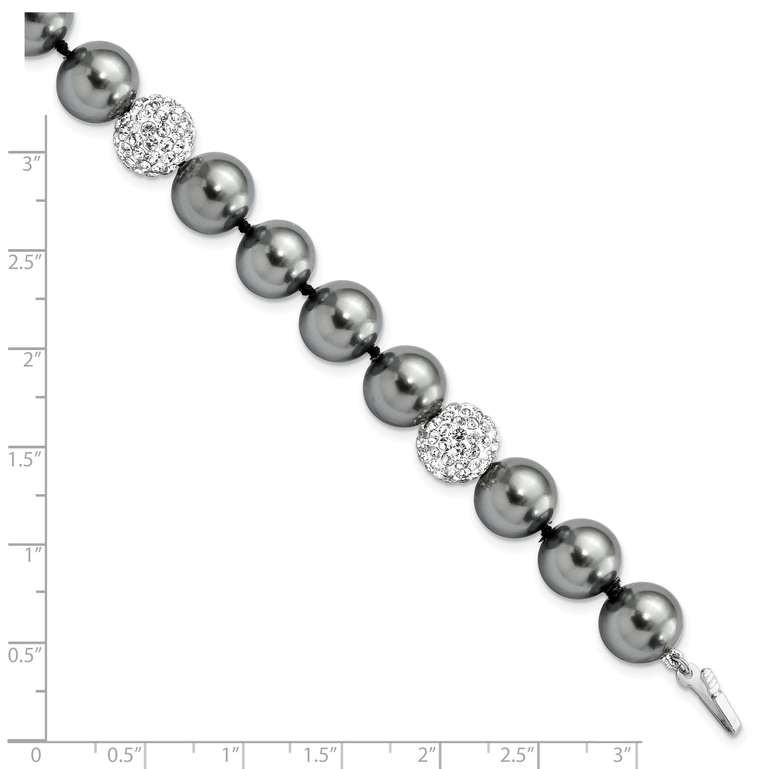 Majestik Sterling Silver Rhodium-plated 10-11mm Dark Grey Imitation Shell Pearl Crystal Hand-knotted Bracelet