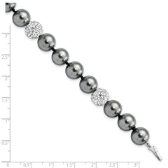 Majestik Sterling Silver Rhodium-plated 10-11mm Dark Grey Imitation Shell Pearl Crystal Hand-knotted Bracelet