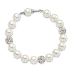 Majestik Sterling Silver Rhodium-plated 10-11mm White Imitation Shell Crystal Hand-knotted Bracelet