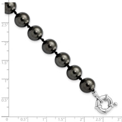 Majestik Sterling Silver Rhodium-plated 10-11mm Black Imitation Shell Pearl Hand-knotted Bracelet