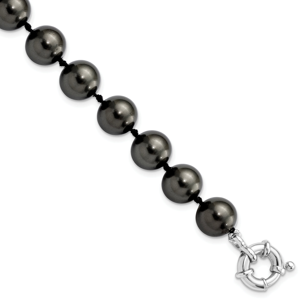 Majestik Sterling Silver Rhodium-plated 10-11mm Black Imitation Shell Pearl Hand-knotted Bracelet