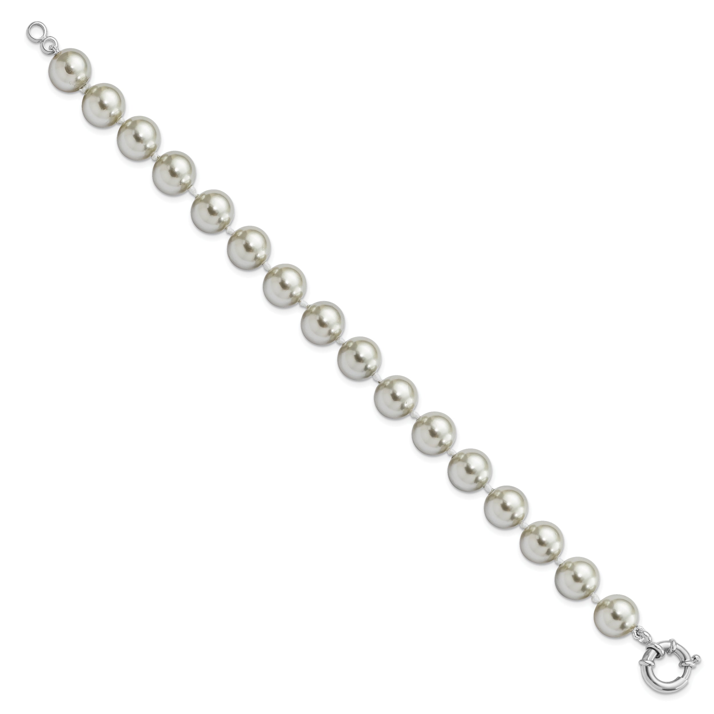 Majestik Sterling Silver Rhodium-plated 10-11mm Grey Imitation Shell Pearl Hand-knotted Bracelet