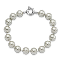 Majestik Sterling Silver Rhodium-plated 10-11mm Grey Imitation Shell Pearl Hand-knotted Bracelet