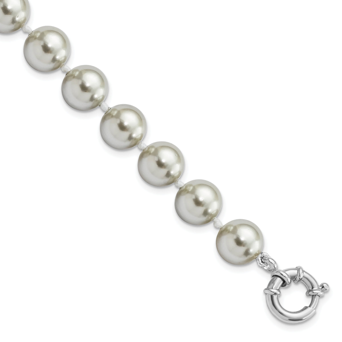 Majestik Sterling Silver Rhodium-plated 10-11mm Grey Imitation Shell Pearl Hand-knotted Bracelet