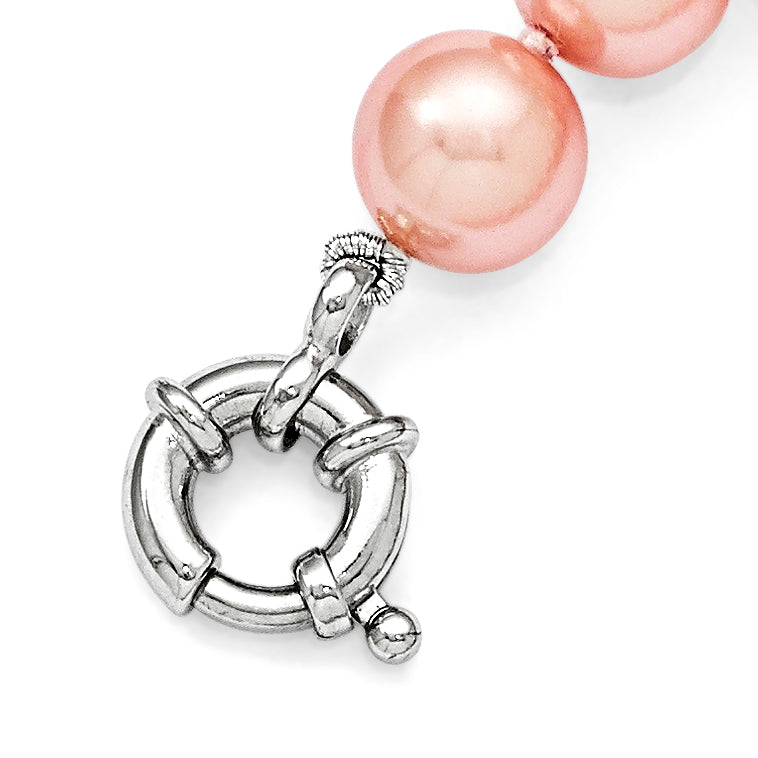 Majestik Sterling Silver Rhodium-plated 10-11mm Pink Imitation Shell Pearl Hand-knotted Bracelet