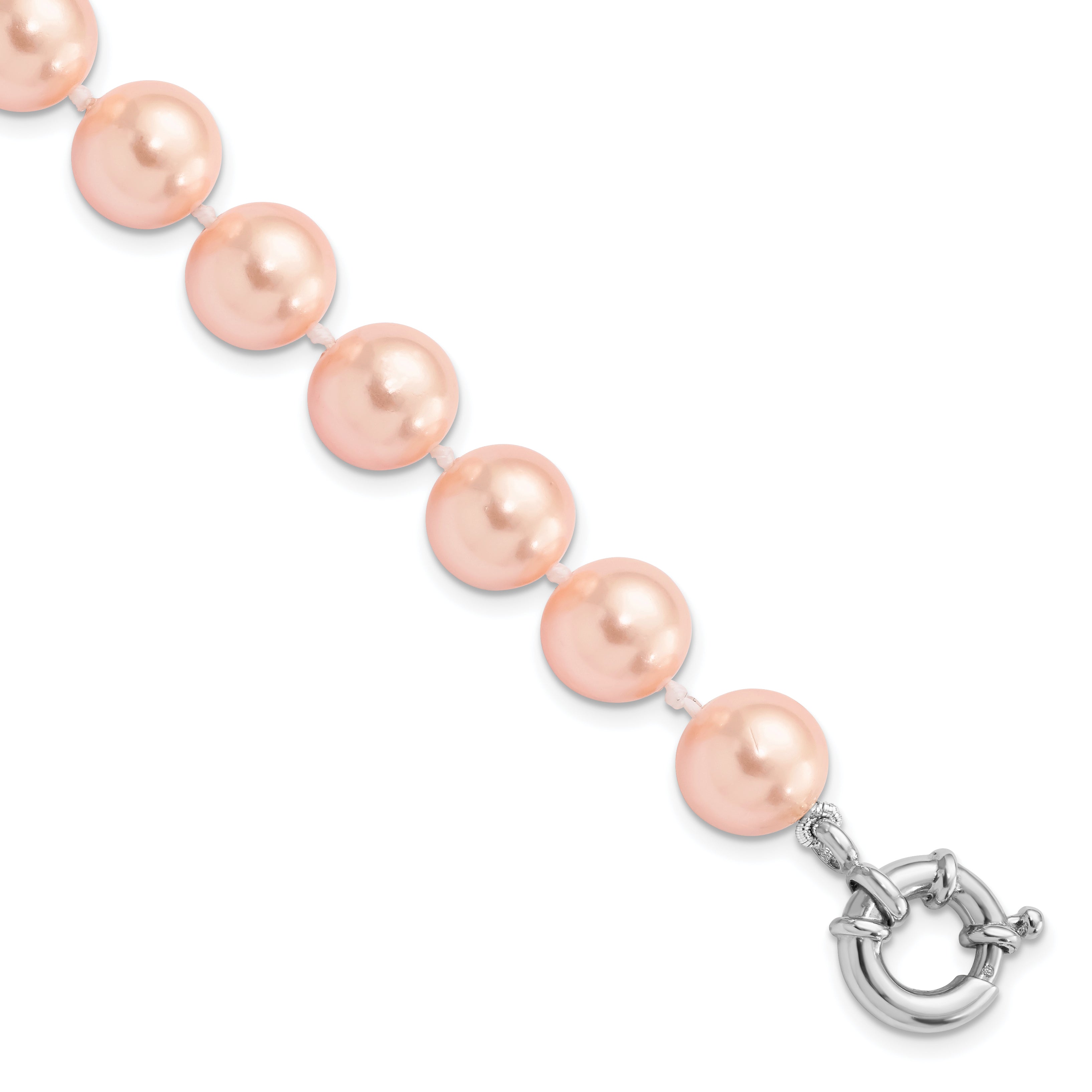 Majestik Sterling Silver Rhodium-plated 10-11mm Pink Imitation Shell Pearl Hand-knotted Bracelet