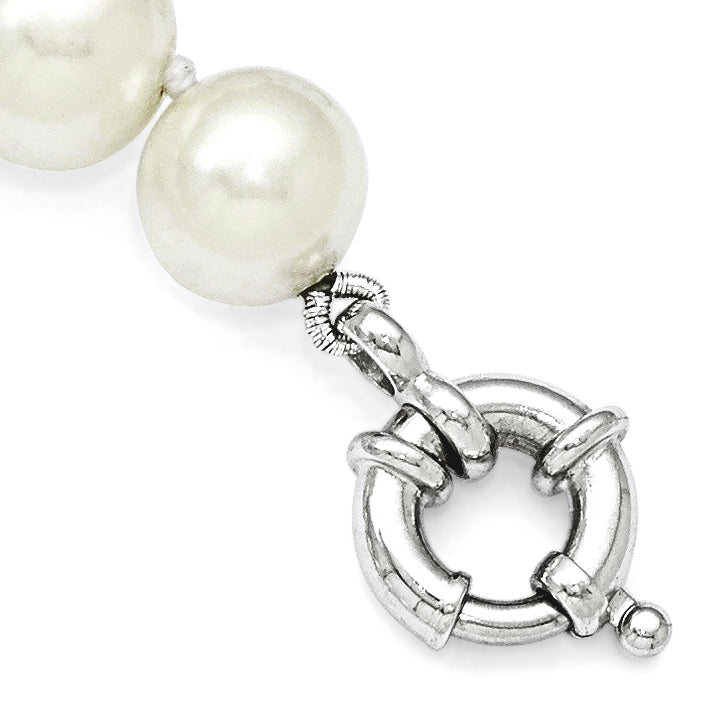 Majestik Sterling Silver Rhodium-plated 10-11mm Imitation Shell Pearl Hand-knotted Bracelet