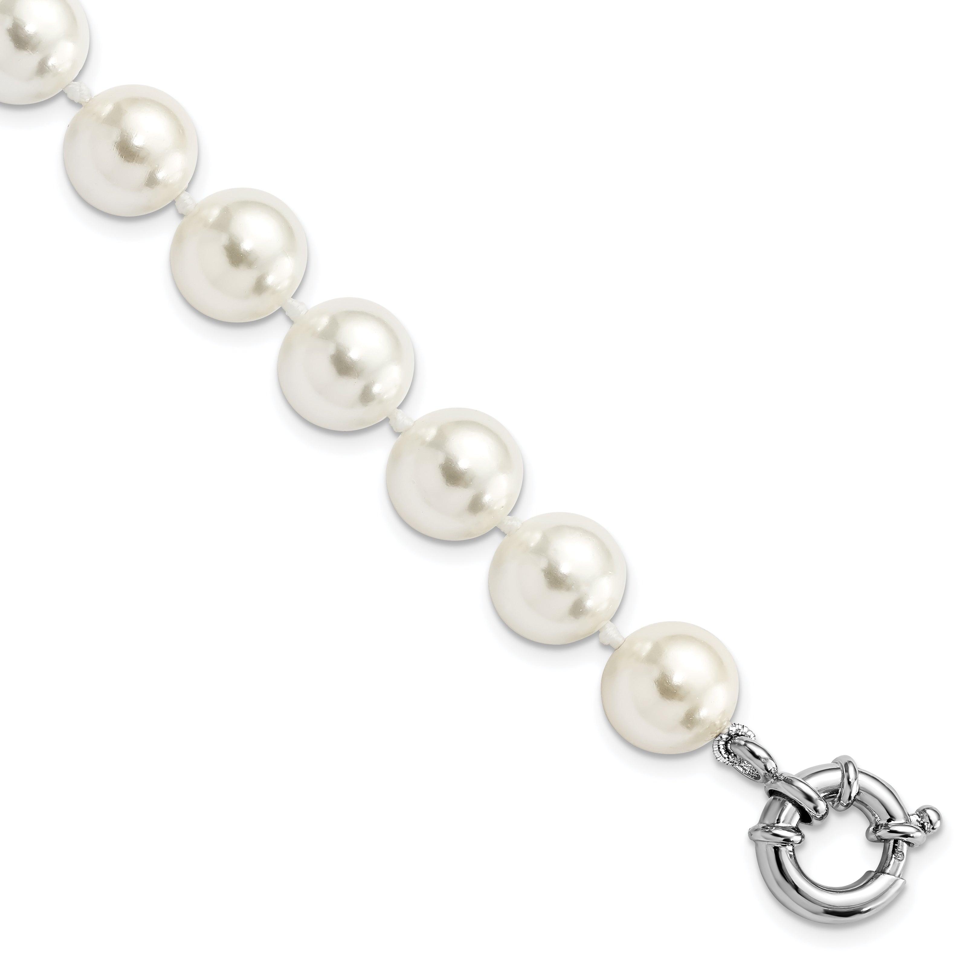 Majestik Sterling Silver Rhodium-plated 10-11mm Imitation Shell Pearl Hand-knotted Bracelet