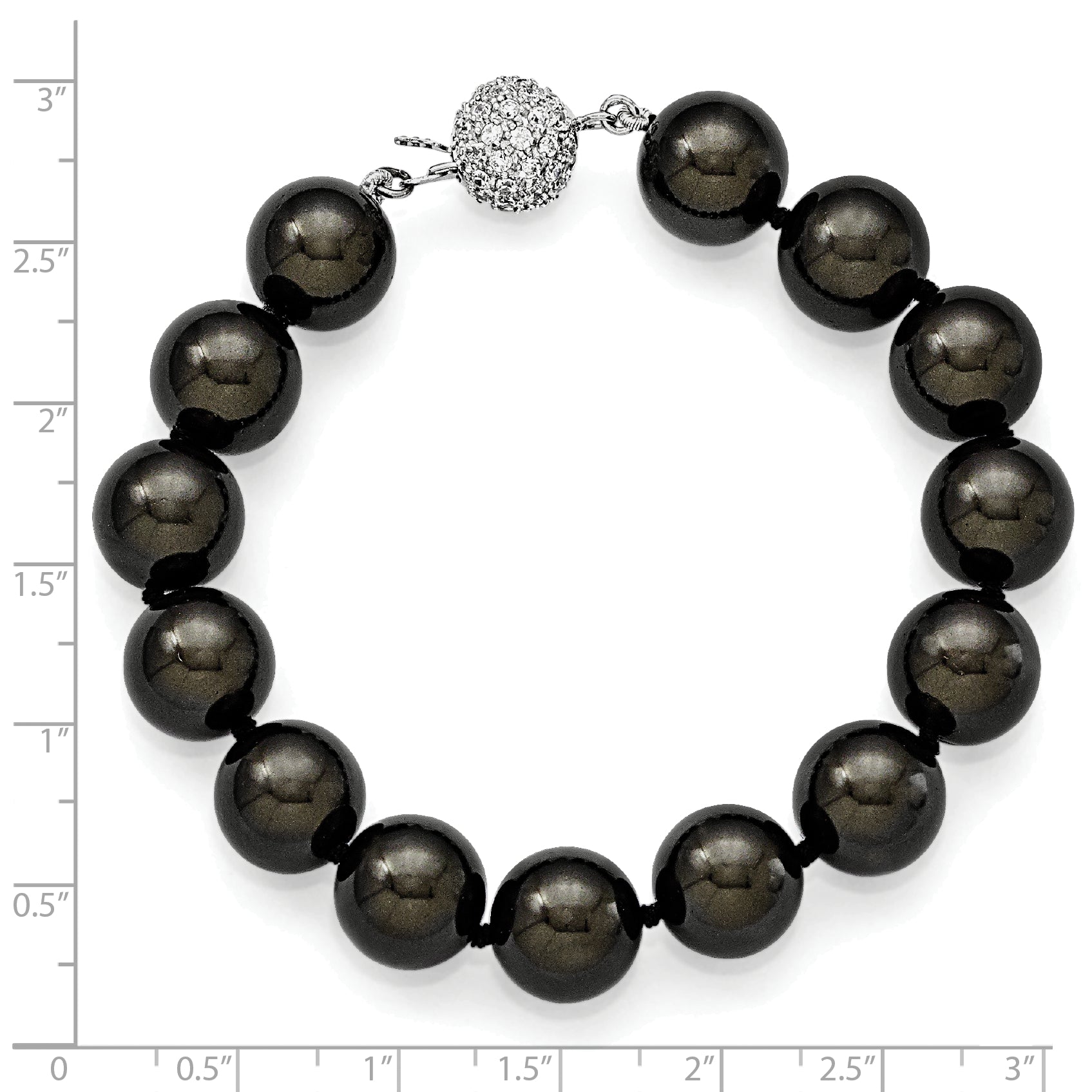 Sterling S Majestik Rh-pl 12-13mm Blk Imitat Shell Pearl w/CZ Clasp Bracele