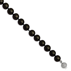 Sterling S Majestik Rh-pl 12-13mm Blk Imitat Shell Pearl w/CZ Clasp Bracele