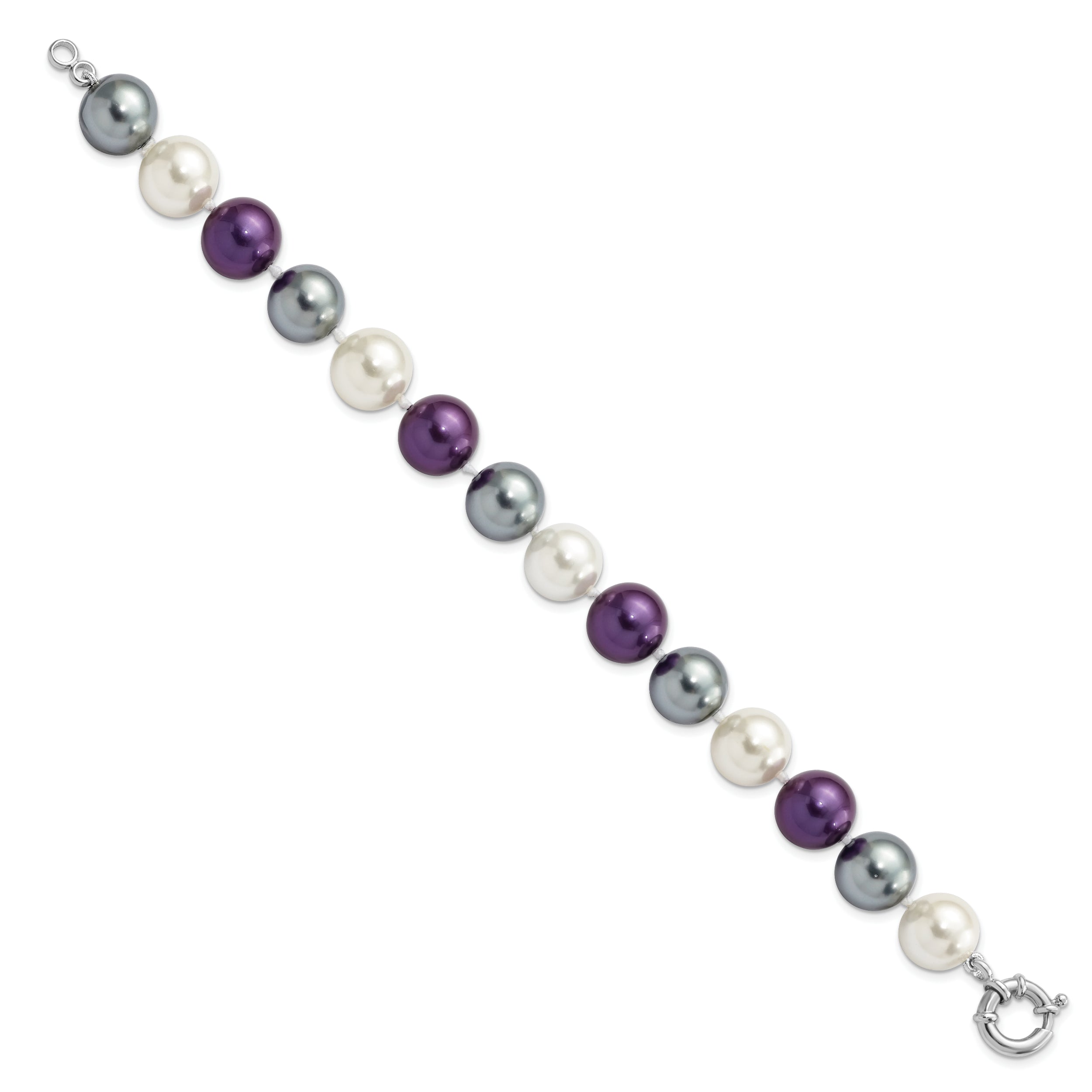 Majestik Sterling Silver Rhodium-plated 12-13mm Multi-color Color Imitation Shell Pearl Hand-knotted Bracelet