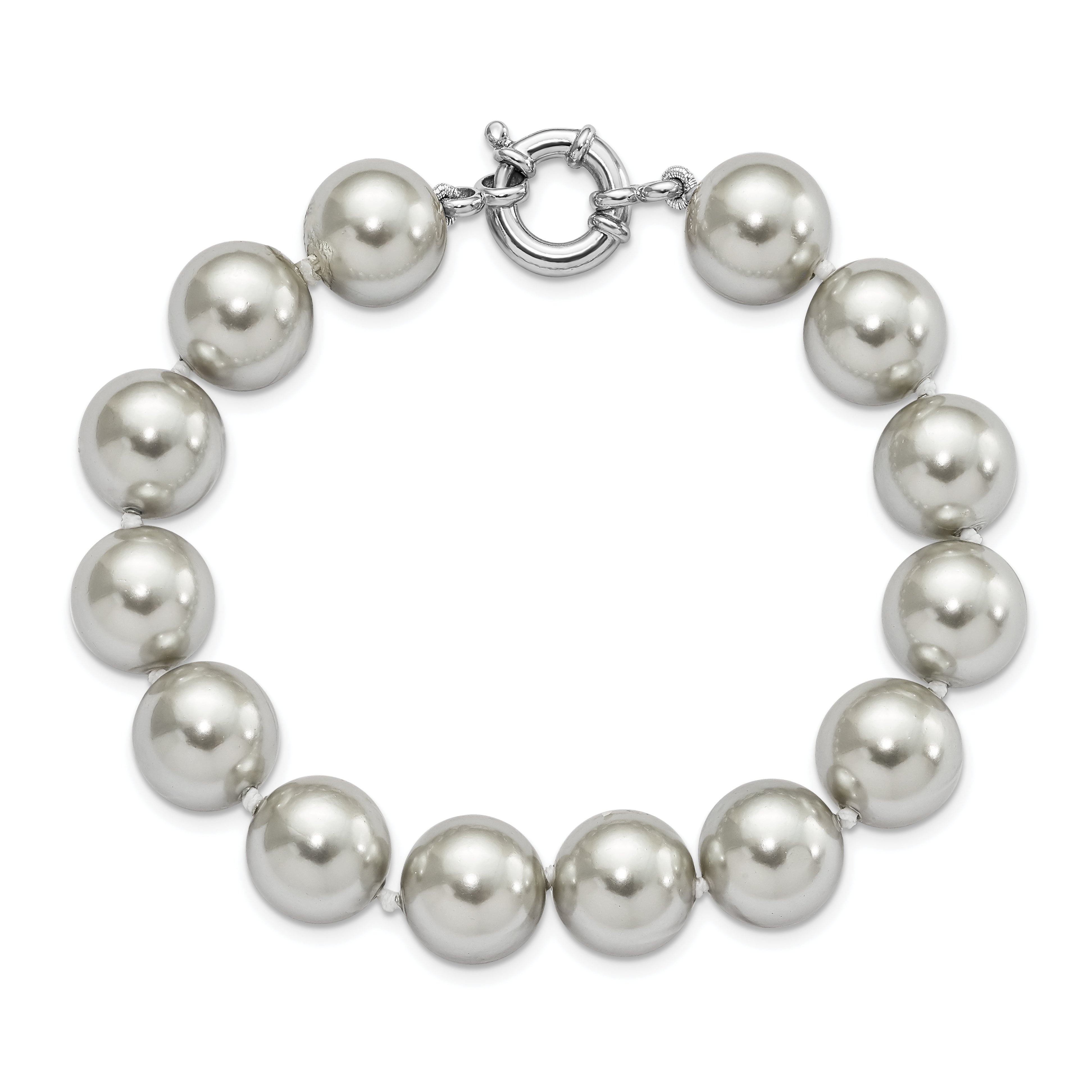 Majestik Sterling Silver Rhodium-plated 12-13mm Grey Imitation Shell Pearl Hand-knotted Bracelet