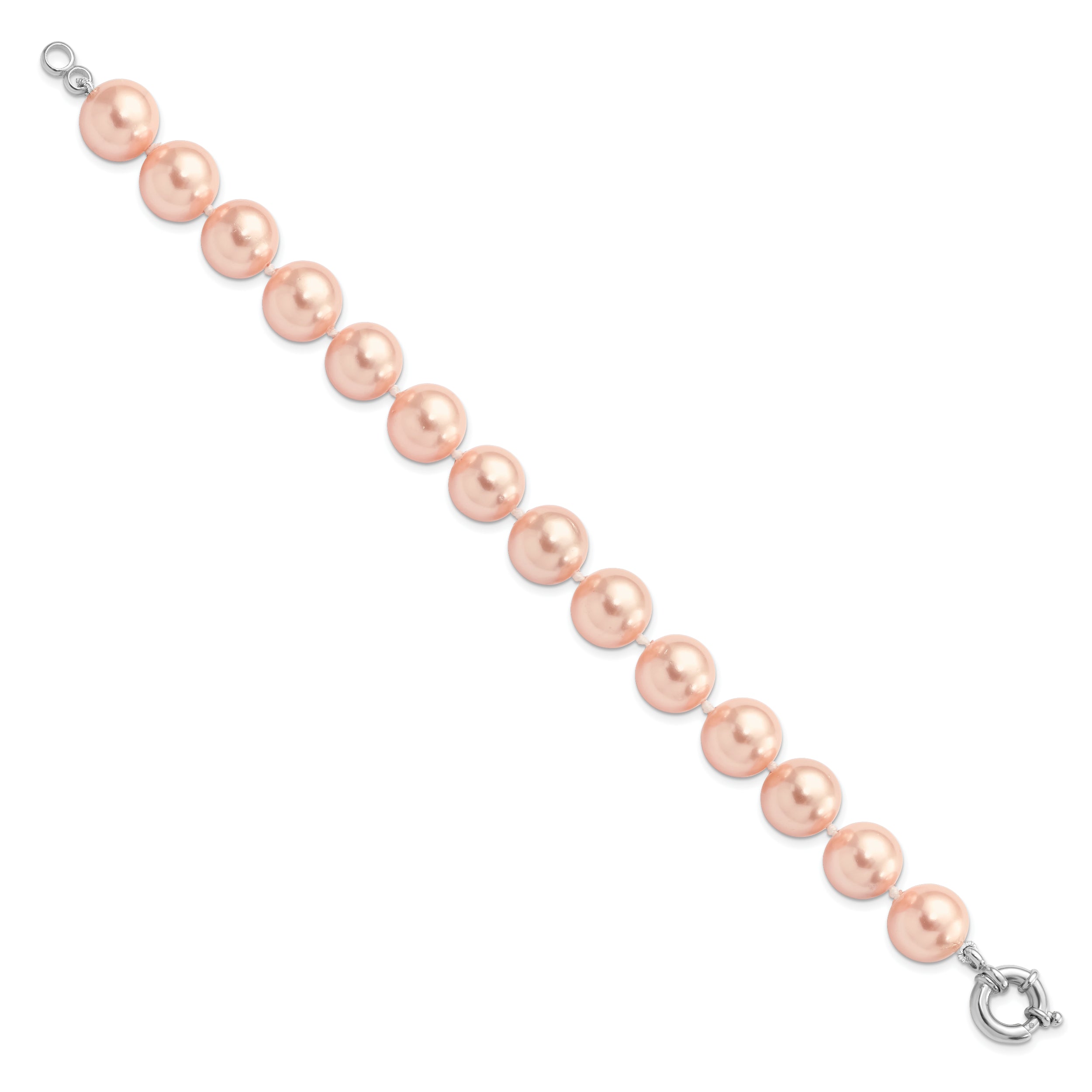 Majestik Sterling Silver Rhodium-plated 12-13mm Pink Imitation Shell Pearl Hand-knotted Bracelet