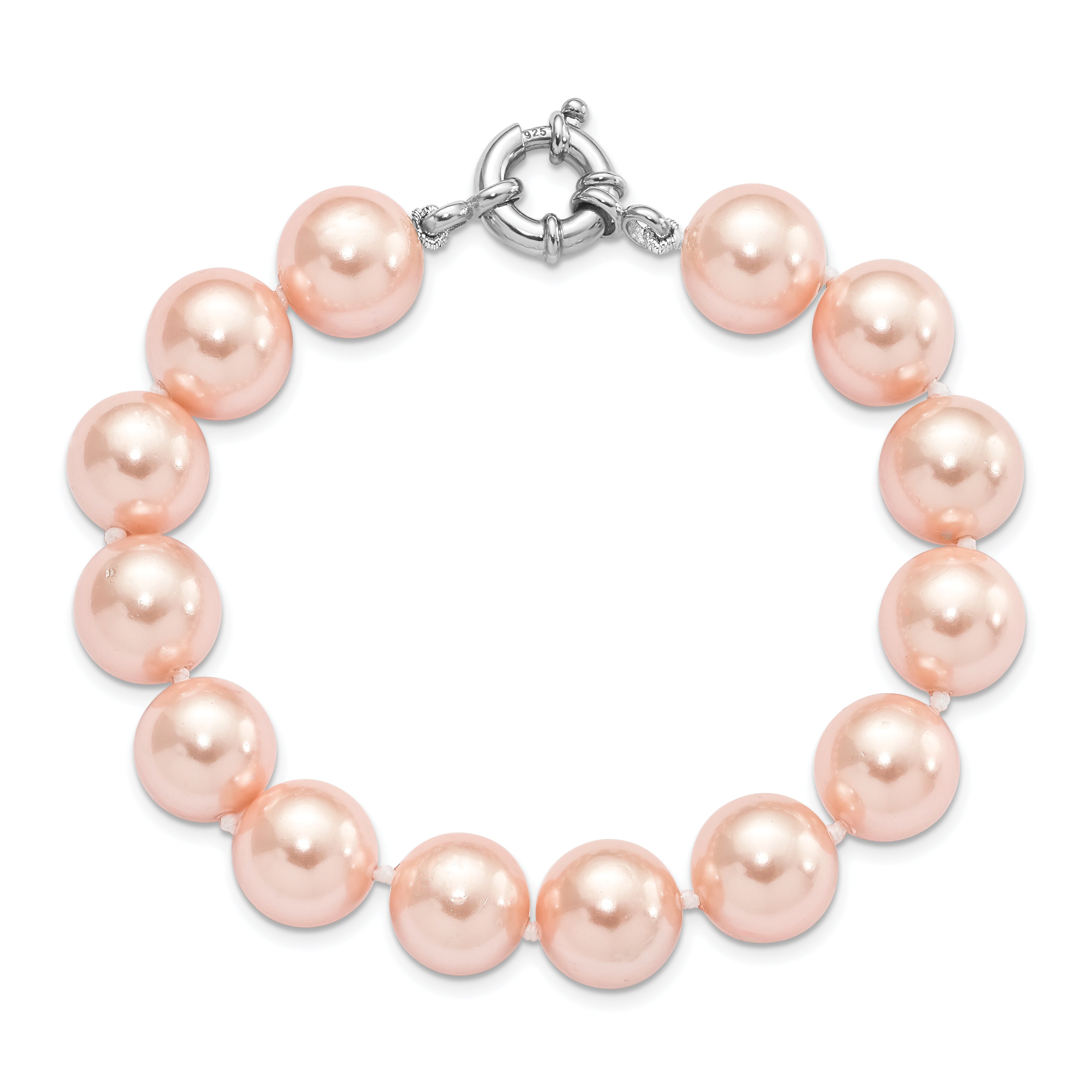 Majestik Sterling Silver Rhodium-plated 12-13mm Pink Imitation Shell Pearl Hand-knotted Bracelet