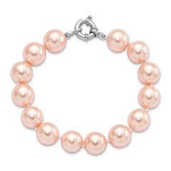 Majestik Sterling Silver Rhodium-plated 12-13mm Pink Imitation Shell Pearl Hand-knotted Bracelet